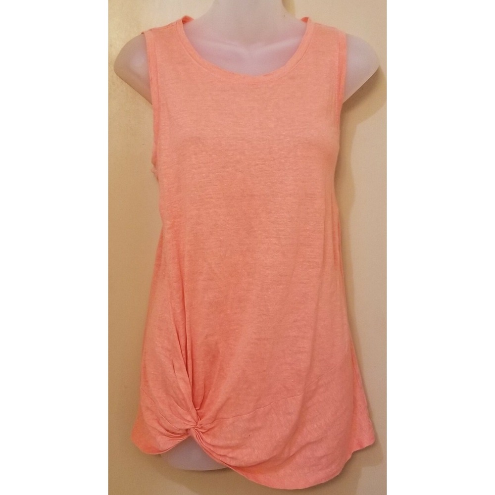 ATHLETA Top Women S Salmon Pull-On Short Sleeve 100% Linen Y2K Tropical Vacation